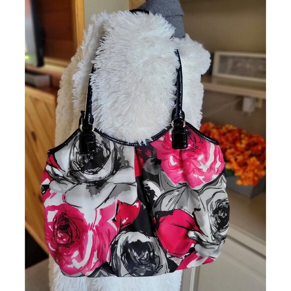 Brighton Floral Madison Shoulder Purse Hobo Black Red Pink Gray Nylon - Picture 3 of 11